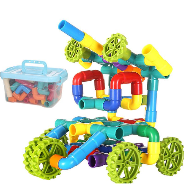 Toy Pipe Tube Byggesett For Barn Kreativt sammenlåsende Byggeklosser Sett Med Hjul Byggeleker 96PCS