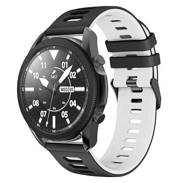 20mm tofarget silikonrem for Samsung Galaxy Watch6 Classic 47mm 43mm / Garminactive 5 Black White