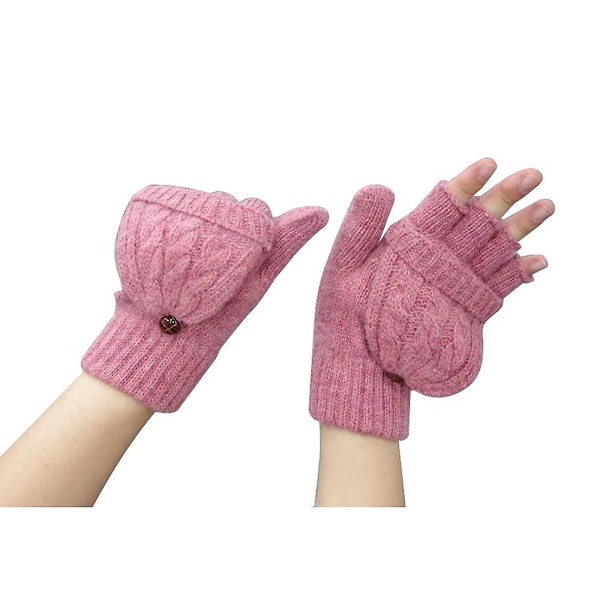 Kvinnor Varma Handskar Höst Vinter Stickning Hampa Flower Flip Fingerless Mitten Red