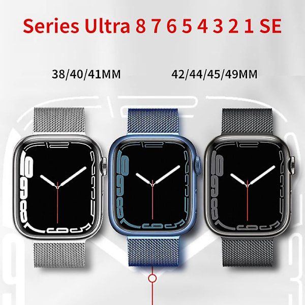 Metalliranneke Apple Watch 8 7 45mm 41mm Ultra 49mm Hengittävä Milanese Vaihtohihna Iwatchiin 6 5 4 3 2 Se 44mm 42mm 40mm 42mm 44mm 45mm 49mm Silver