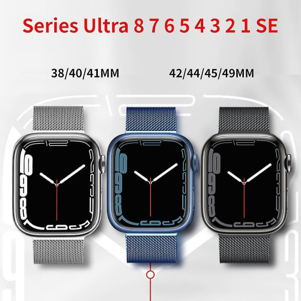 Metalrem til Apple Watch 8 7 45 mm 41 mm Ultra 49 mm åndbart Milanese erstatningsbånd til Iwatch 6 5 4 3 2 Se 44 ​​mm 42 mm 40 mm 42mm 44mm 45mm 49mm Silver