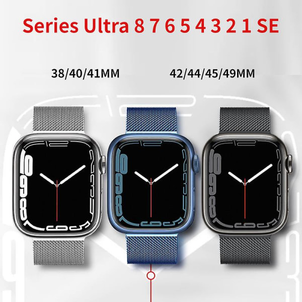 Metalrem til Apple Watch 8 7 45 mm 41 mm Ultra 49 mm åndbart Milanese erstatningsbånd til Iwatch 6 5 4 3 2 Se 44 ​​mm 42 mm 40 mm For 38mm 40mm 41mm Blue