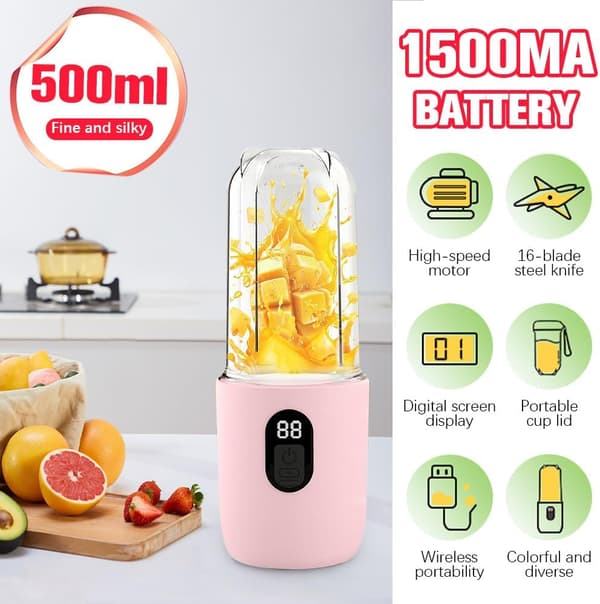 Blender, med 16 blad och lock, med mini LED-skärm, 500 ml (vit)