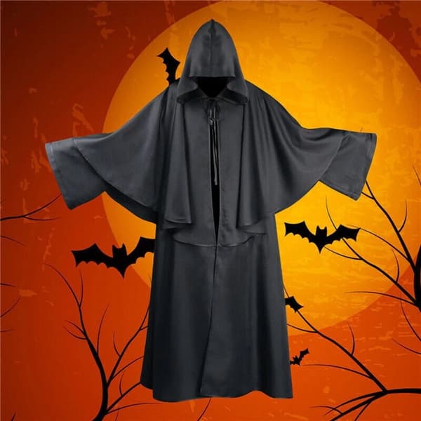 Hettekappe for trollmann, Halloween Cosplay-kappe med glidelås og svart kant White S