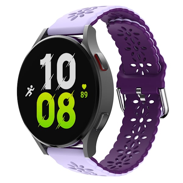 Silikonarmband 20 mm med blommigt hål och tvåfärgad design för Garmin Vivomove 3s / Samsung Gear Sport / Huawei Watch Gt 2 42 mm Purple  Dark Purple
