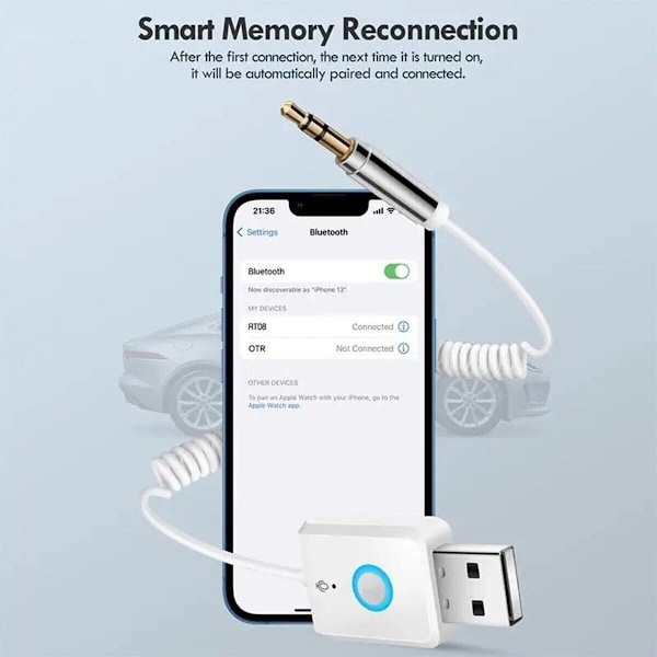 Receptor Bluetooth-adapter USB 3,5 mm Jack Stereo Audio til bil Aux Bluetooth 5.0