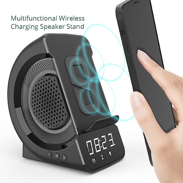 Trådlös laddningsstativ Bluetooth-ljudklocka för 13 12/Galaxy Z Snabb trådlös laddare Universell smartphone(Grå)