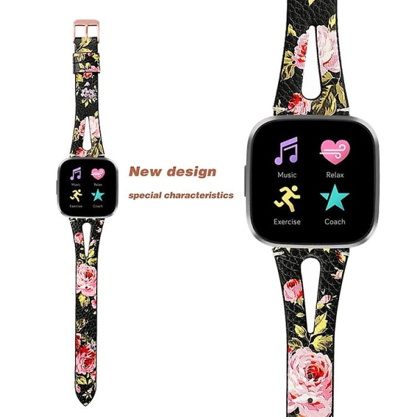 Fitbit Versa 2 nahkaiselle keskiavautuvalle watch IDZ Black Pink Flower