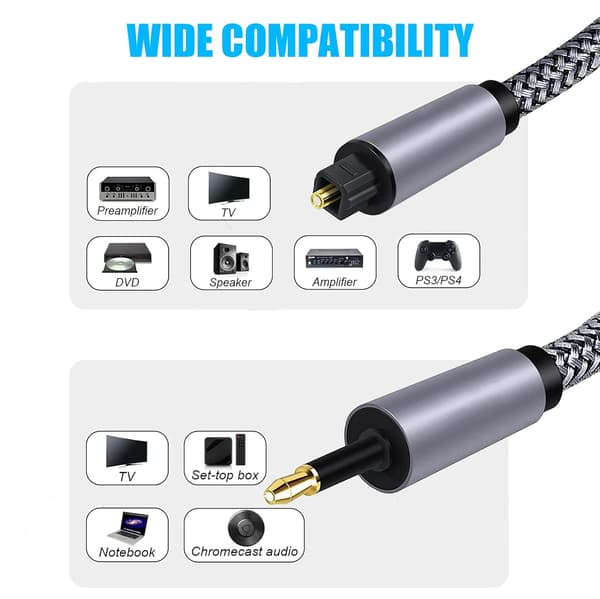 Sovitin Toslink-Mini Toslink digitaalikaapeli, 3,5 mm 24K kullattu liitin (3m) 3m