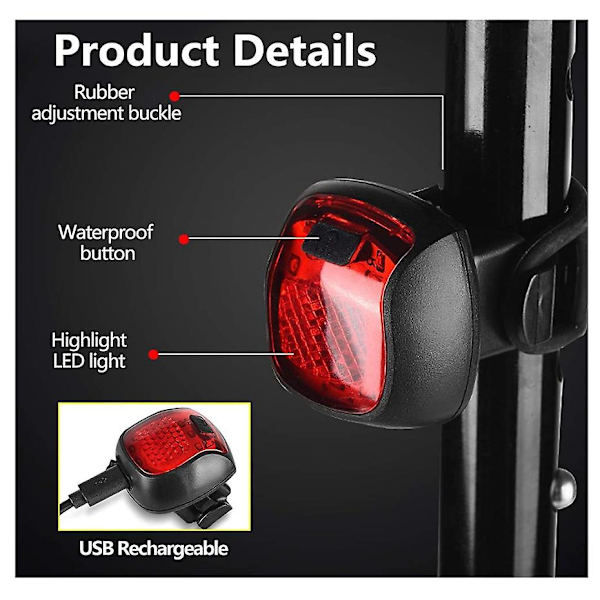 Cykelbaglygte Smart cykelbaglygte Led baglygter til cykel Usb-natadvarselslys med genopladeligt vandtæt design 2 stk (rød)