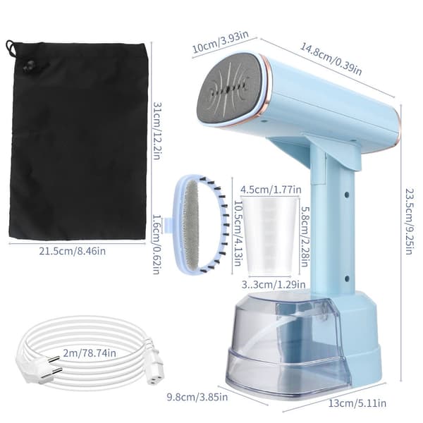 Klesdamper 1500W rask oppvarming, 400ml vanntank, LCD digitalt display (blå)