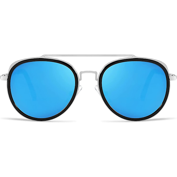 Retro Steam Punk Solglasögon Runda Steampunk Double Bridge Aviator Glasögon För Kvinnor Män B2822 Blue Lens