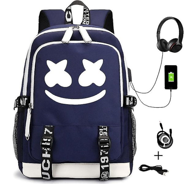 Dj Marshmello Rygsæk Lysende USB Genopladelig Rygsæk Studerende Skole Taske Style 3