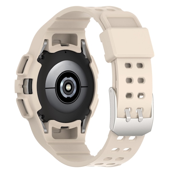 Silikonklokkebånd erstatningsstropp for Samsung Galaxy Watch4 44mm, med integrert klokkeetui Ivory White