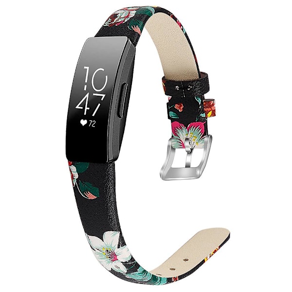 For Fitbit Inspire / Inspire HR älykello ranneke Top-kerroksen nahkaranneke, KOKO L-6.7-8.1 tuumaa Black Red Flower