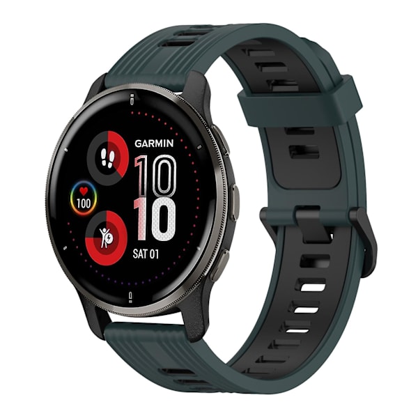 20 mm silikonikellon watch Garmin Venu 2 Plus -puhelimeen Olive Green   Black
