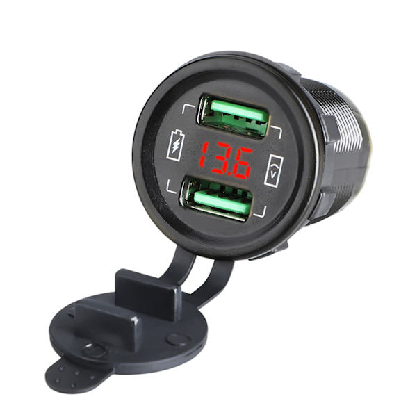 Dubbel USB-laddningsadapter med LED-voltmeterladdare Snabbladdning Lastbilsuttag Red