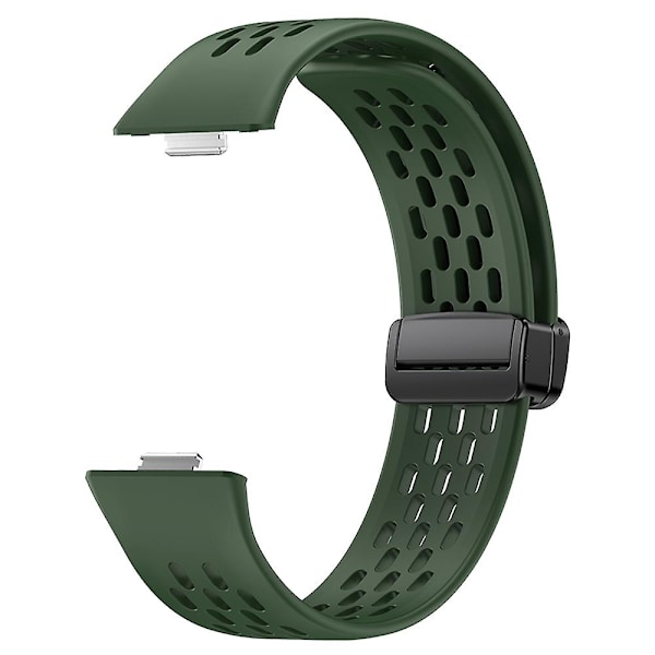 For Huawei Watch Fit 3 Silikonklokkebånd Hullet Rem med Magnetisk Foldespenne Green