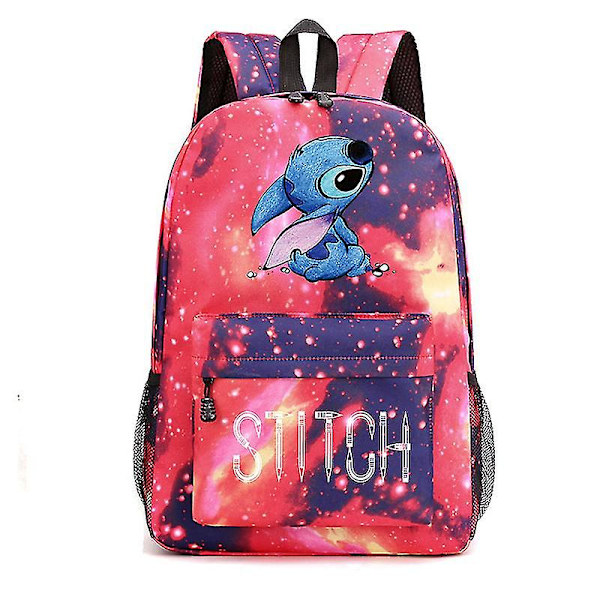 Stitch Ryggsäck Svart Stjärnhimmel Stor Kapacitet Student Skolväska Tide star red