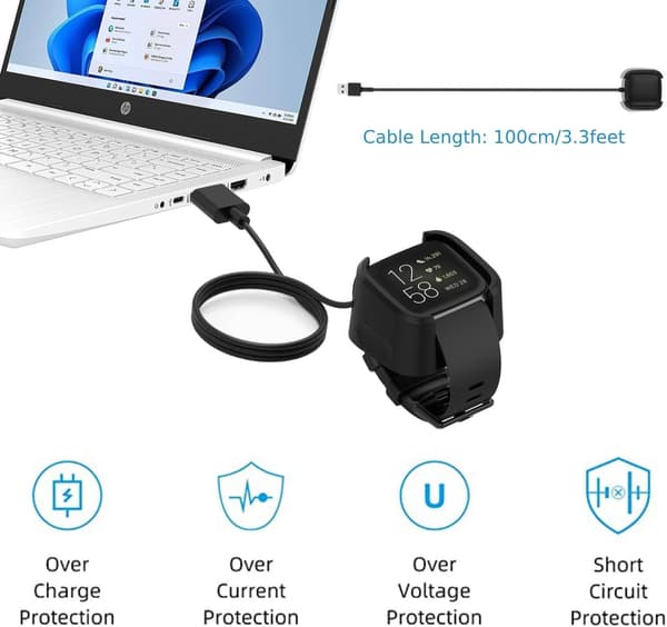 For Fitbit Versa 2, [2-pakke, 3,3 fot] lader