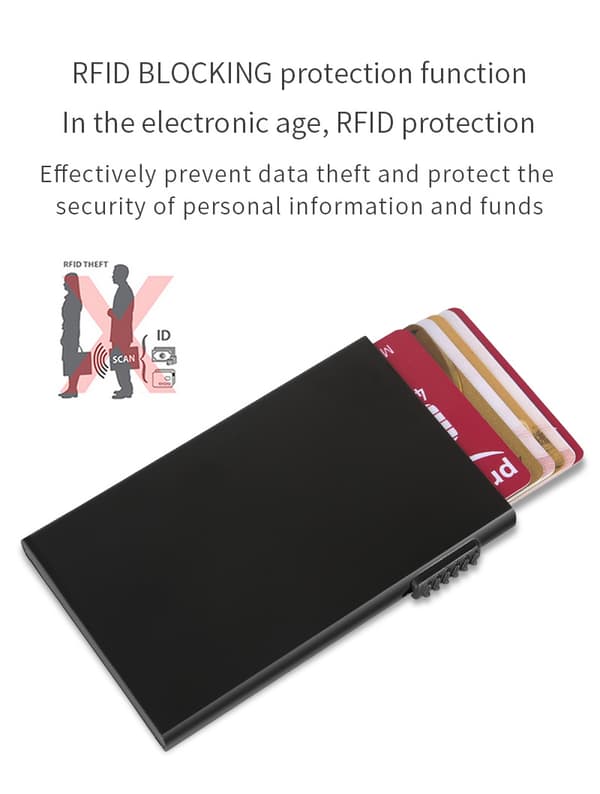 RFID-blokerende slank metalkortholder, med skydeudløser til 5 kort Silver
