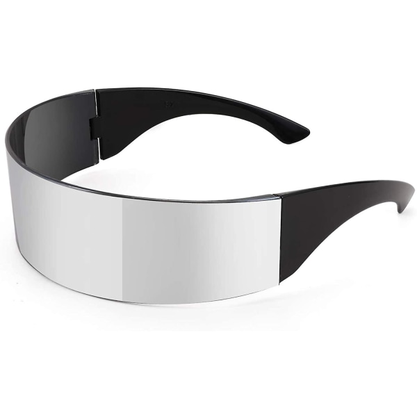 80'er Futuristisk Visir Cyber ​​Solbriller Mænd Kvinder Futuristisk Punk Style Cosplay B2740 Silver