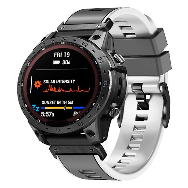 For Garmin Tactix 7 Pro/Tactix Delta udskiftningsarmbånd med hurtigudløsning i to farver blød silikone sport urrem Grey    White