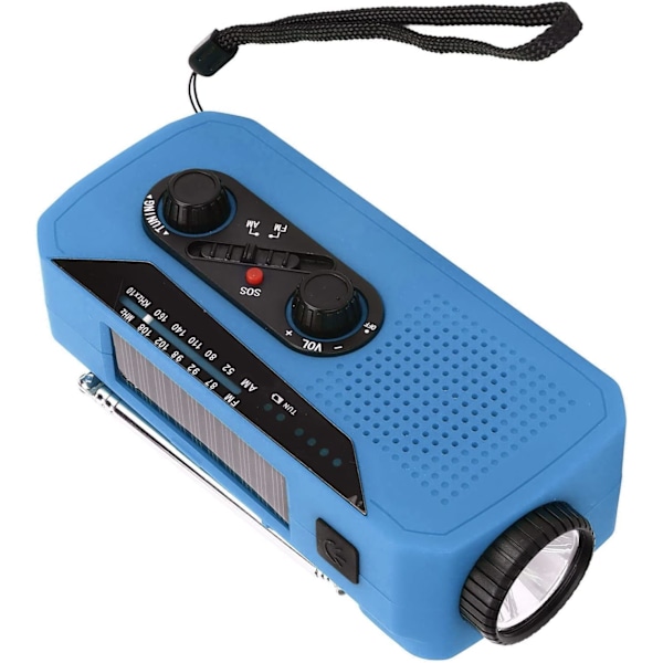 Nödradio med Vev, Vädervarning och Ficklampa (Blå)