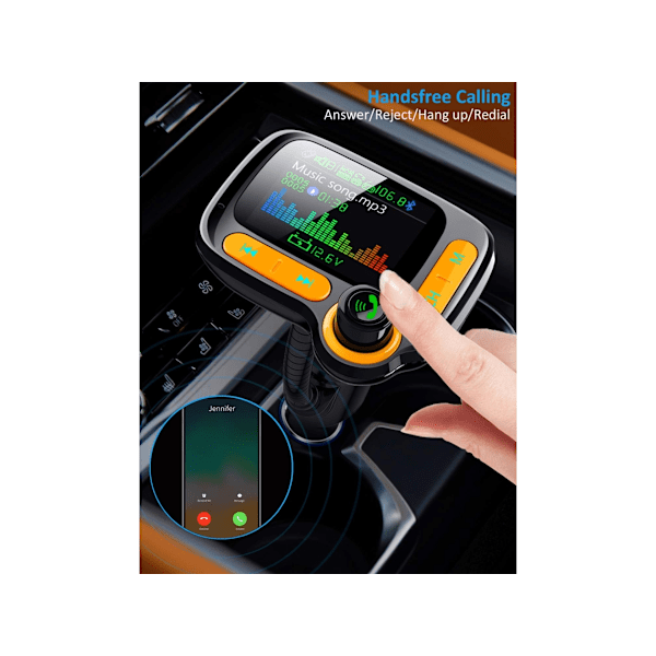 Bluetooth FM-lähetin autoadapteri tukee langatonta handsfree-puhelua ja MP3/äänimusiikin toistoa sovelluksella, 1 värinäyttö