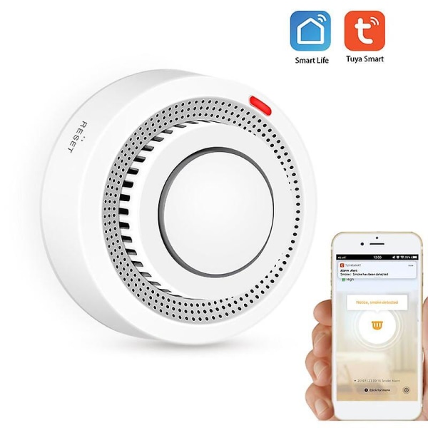 Wifi-røgdetektor, Smart brandalarmsensor, trådløst sikkerhedssystem Smart Life Tuya App Control Smart Home (hvid)