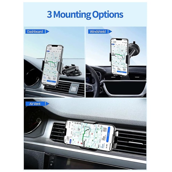 Trådløs biloplader 15W Qi hurtigoplader og luftventil telefonholder Auto Clamp Trådløs bilopladerholder (sort)