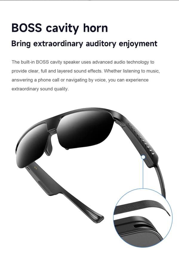 Smarta Glasögon L01, Bluetooth Solglasögon Öppna Hörlurar Handsfree-Samtal (Blå)