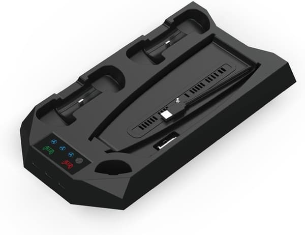 Køleventilator - RGB LED til PS5, dobbelt ladestation til DualSense Edge Controller (sort)