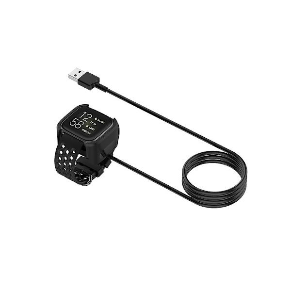 Musta USB-pikalatauslaturi, latauskaapeli, teline, telakka, latausasema Fitbit Versa 2:lle, älykellolisävarusteille