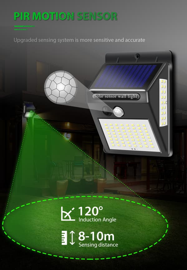 Utendørs Solar Flomlys Lampe 3 Moduser/150LED, IP65 Vanntett med Bevegelsessensor 150 LED
