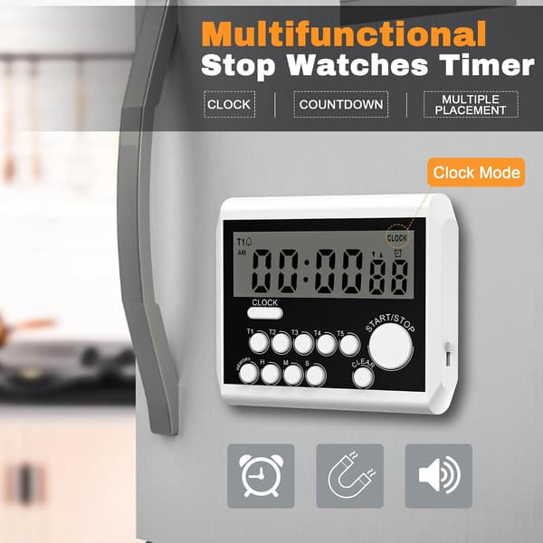 5-i-1 Smart Køkkentimer Med Overdimensioneret Display – 120dB Alarm & Stroboskopblink