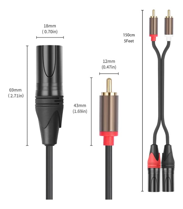 Lydkabel 2 RCA til 2 XLR hann (1,5m) 1.5m