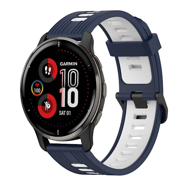 20 mm silikonikellon watch Garmin Venu 2 Plus -puhelimeen Dark Blue White