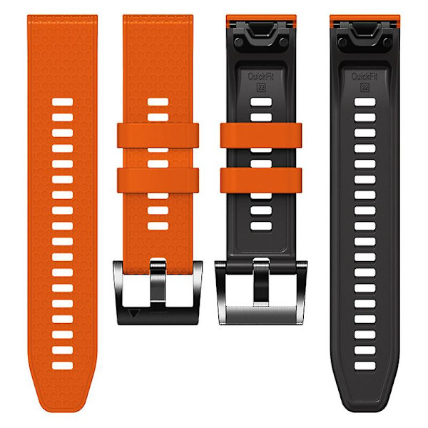 Pistekuvioinen silikoniranneke Garmin Tactix 7 Prolle / Fenix 7x:lle / 6x Prolle / 5x Plus:lle, 26 mm:n kaksiväriranneke Orange Black