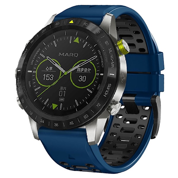 Garmin Fenix 7/7 Pro -silikoniranneke 22 mm, kaksiväri, 3 riviä reikiä Sapphire Black