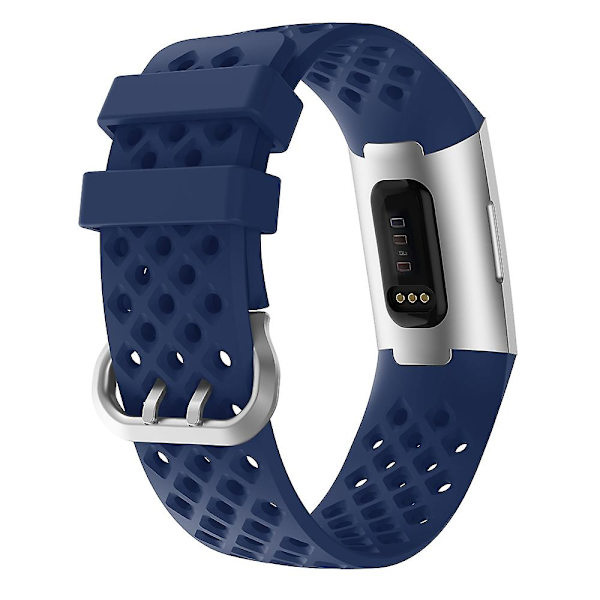 Til Fitbit Charge 3 / 4 Hul Firkantet Silikone Rem Dark Blue