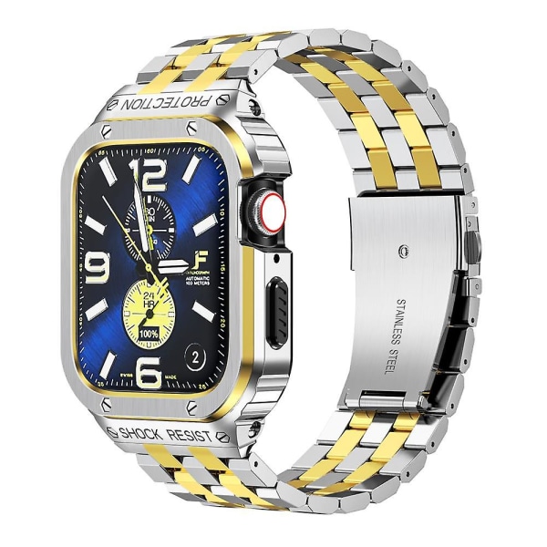 Ruostumattomasta teräksestä valmistettu hihna Apple Watch rannekkeelle 49mm 45mm 44mm (ei watch) puskurin cover lisävarusteet Iwatch Ultra Series 7 6 Se 8+ case 49mm silver gold