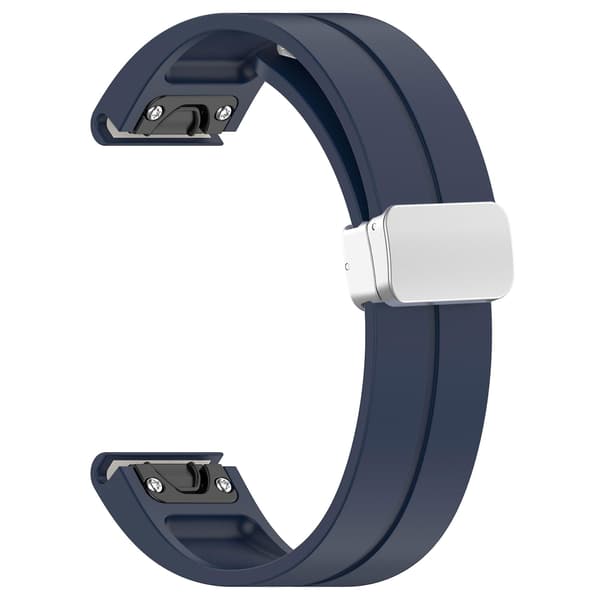 Silikon 26mm Fällbart Silver Spänne Klockarmband För Garmin Fenix 7x/7x Solar/tactix 7 Pro Midnight Blue