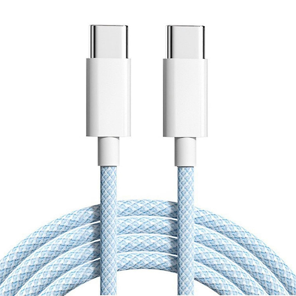 For 15 Macaron Data Cable Dual Type-C Hurtiglading Flettet Data Cable C til C 60W 100cm Ladekabel, Blå