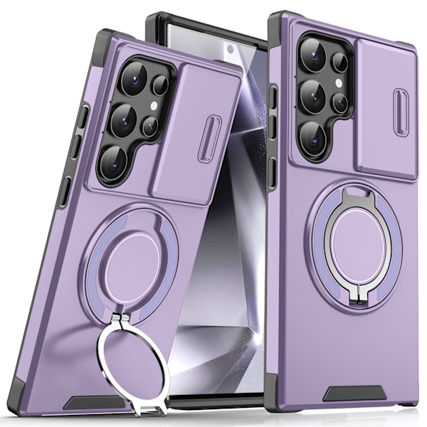 Etui til Samsung Galaxy S25 Ultra, med 360° roterende holder, privatlivskameradæksel (lilla)