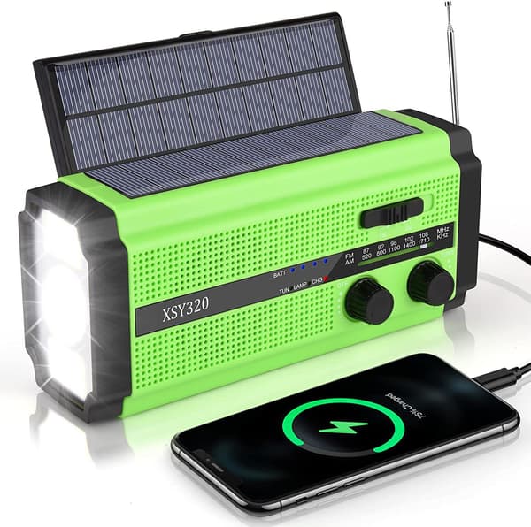 Hätäveivi aurinkoradio 5000 mAh, 5 virtalähdetilaa (vihreä)