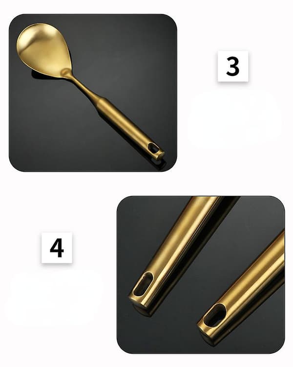 Rustfrit Stål Køkkengrej Sæt Guld Suppeske Spatel Rustfri Rice spoon