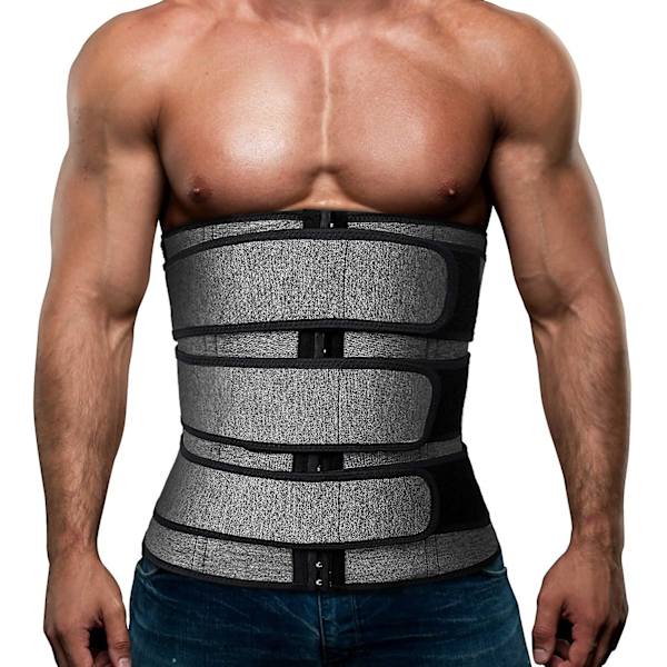 Herre trening Midjetrener Neopren korsett Badstue Svettetrimmer Slankende mage med belter Grey Waist Trainer Belt X-Large