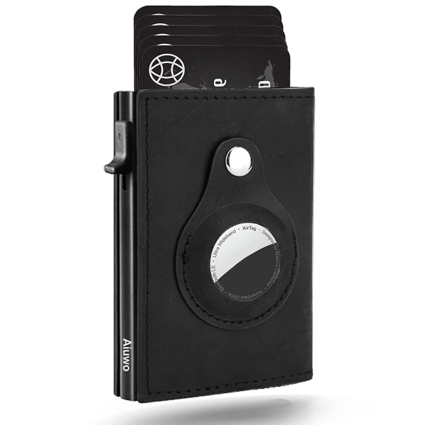 Rfid Nfc Protection -lompakkokorttikotelo aitoa nahkaa, mahtuu 5 korttia (musta)