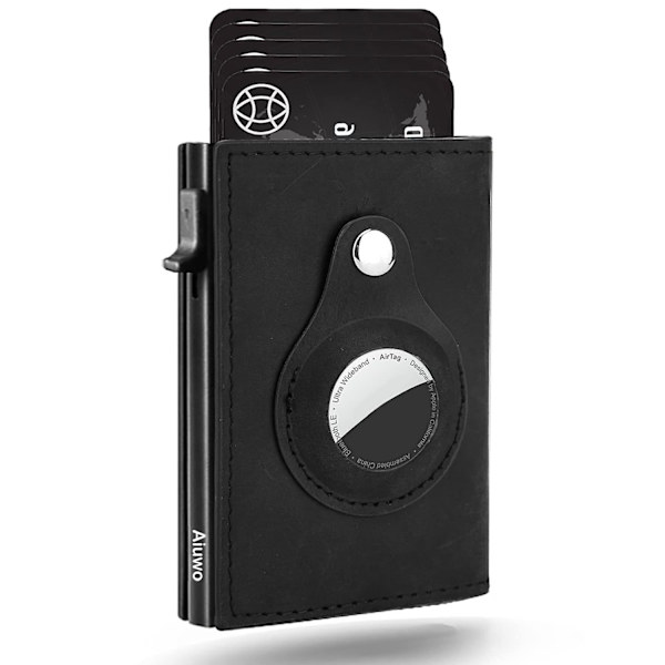 Rfid Nfc Protection Plånbok Korthållare äkta läder, rymmer 5 kort (svart)